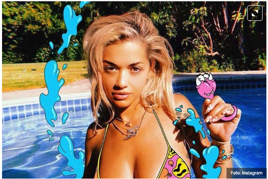 Rita Ora took a picture of the naked bitch and then "drew" her bikini