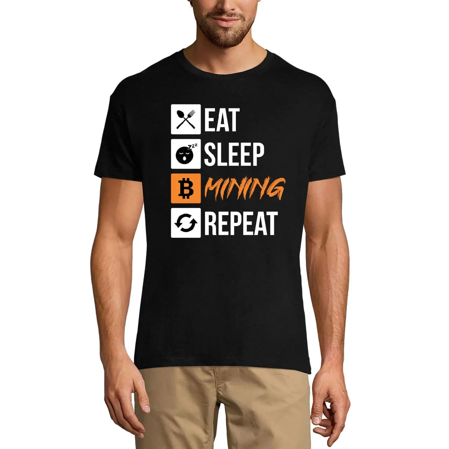 Men's Graphic T-Shirt Eat Sleep Mining Repeat Traders Quote - Cryptocurrency Eco-Friendly Limited Edition Short Sleeve Tee-Shirt Vintage Birthday Gift Novelty