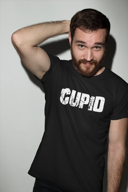 cupid Men's Short Sleeve Round Neck T-shirt , 5 letters Black , word 00006
