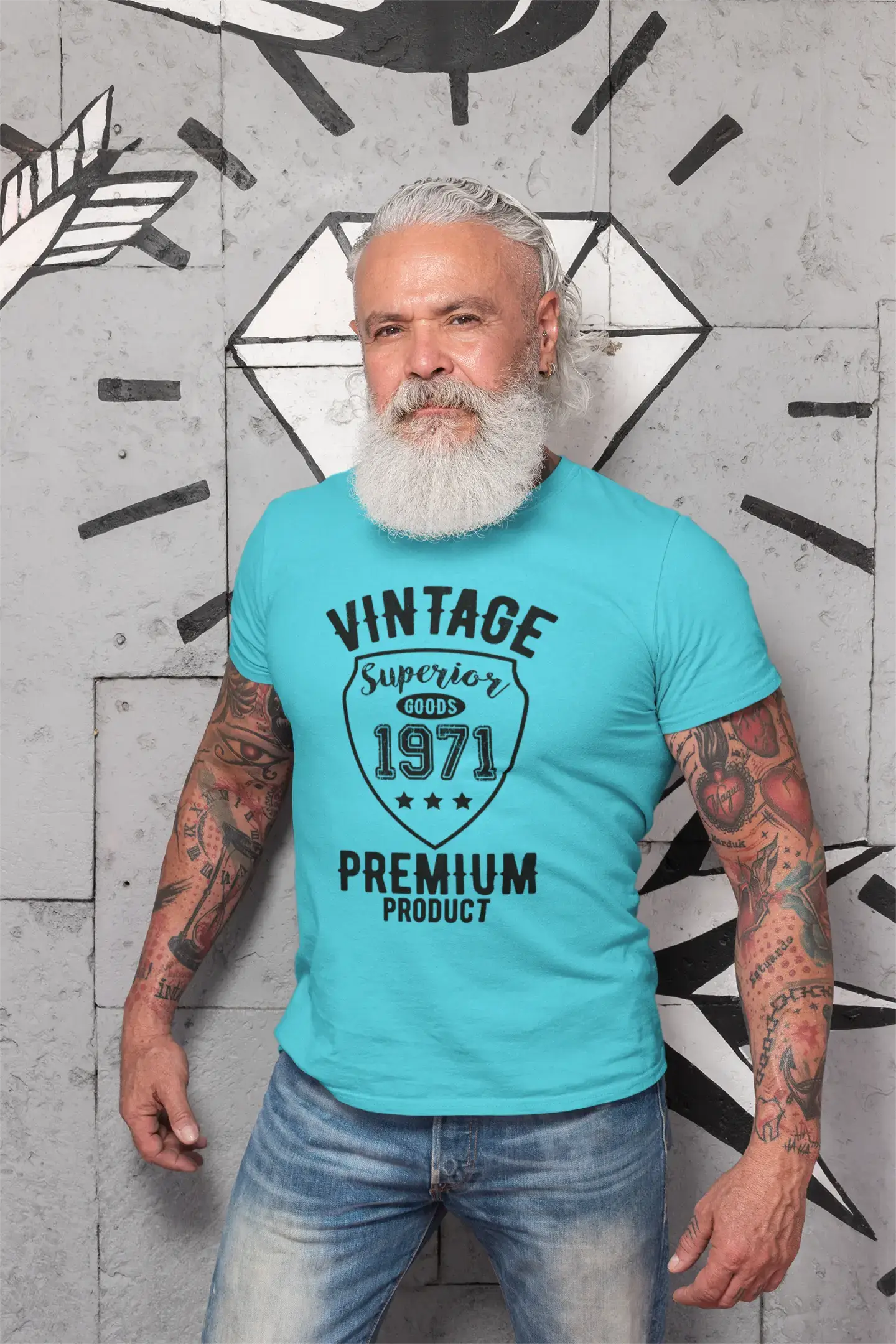 1971 Vintage Superior, Blue, Men's Short Sleeve Round Neck T-shirt 00097