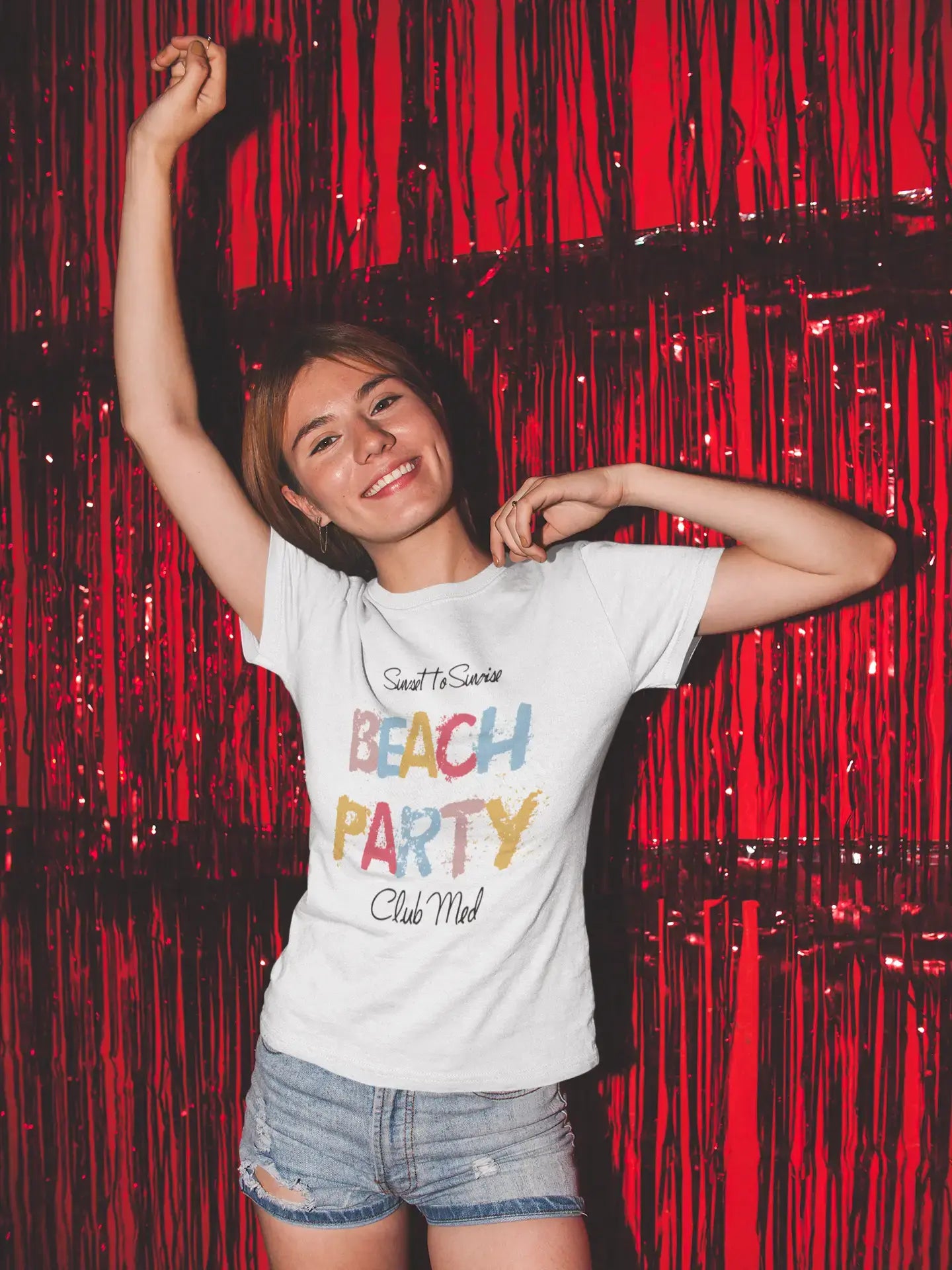 Club Med, Beach Party, White, Women's Short Sleeve Round Neck T-shirt 00276
