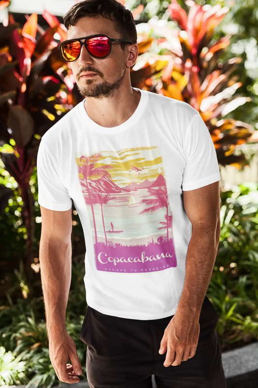 Copacabana, Escape to paradise, White, Men's Short Sleeve Round Neck T-shirt 00281