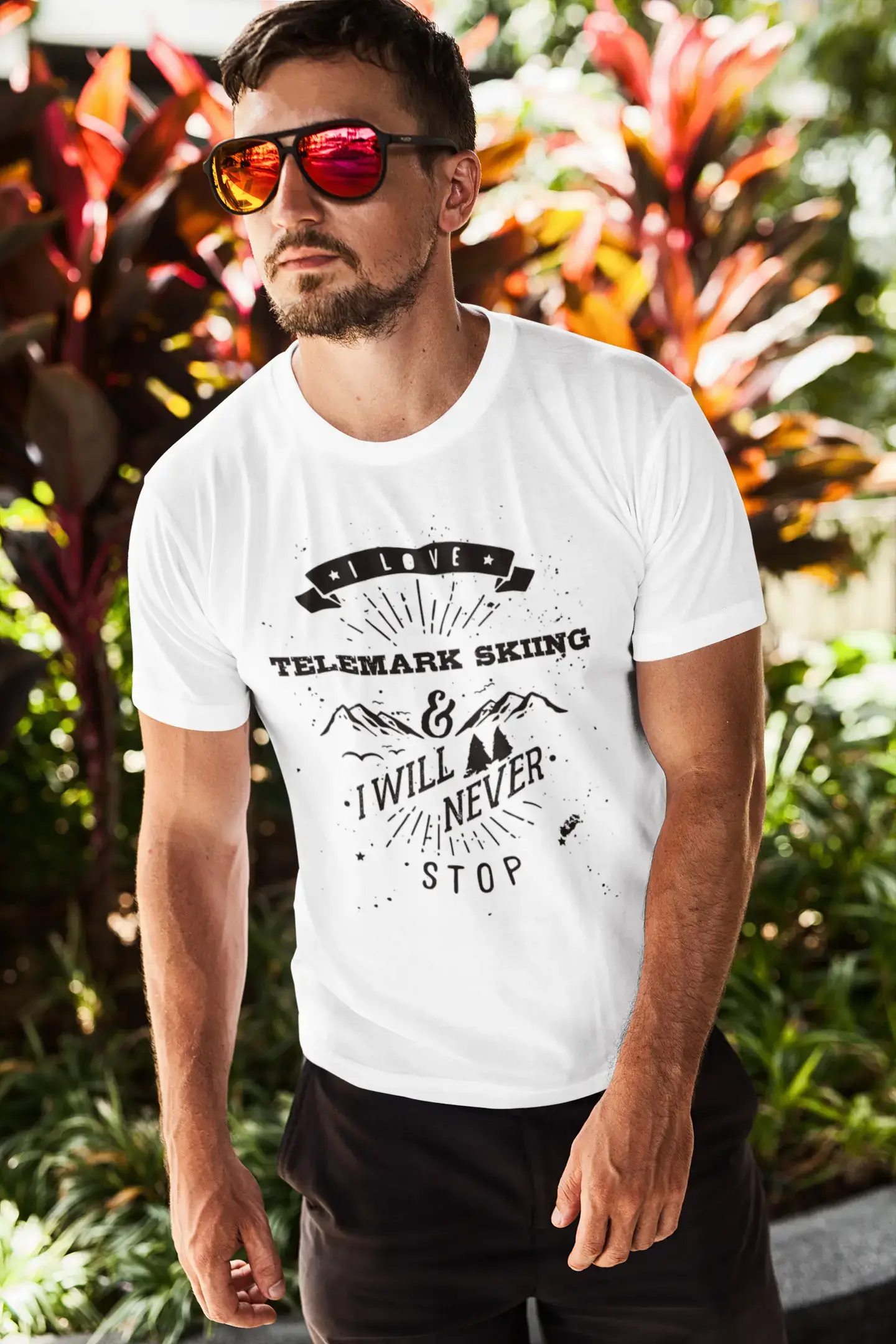 TELEMARK SKIING, I love extreme sport, White, Men's Short Sleeve Round Neck T-shirt 00290