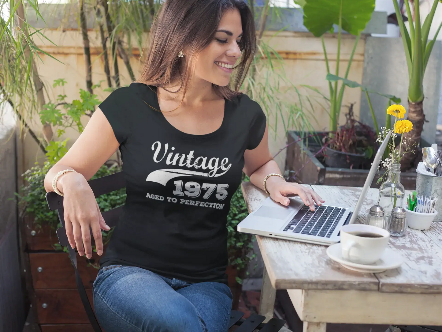 Vintage Aged to Perfection 1975, Black, Women's Short Sleeve Round Neck T-shirt, gift t-shirt 00345