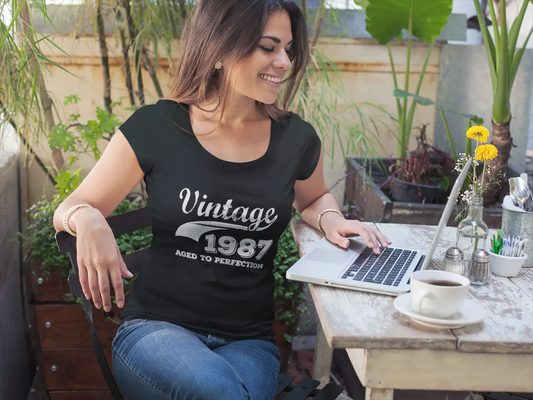 Vintage Aged to Perfection 1987, Black, Women's Short Sleeve Round Neck T-shirt, gift t-shirt 00345