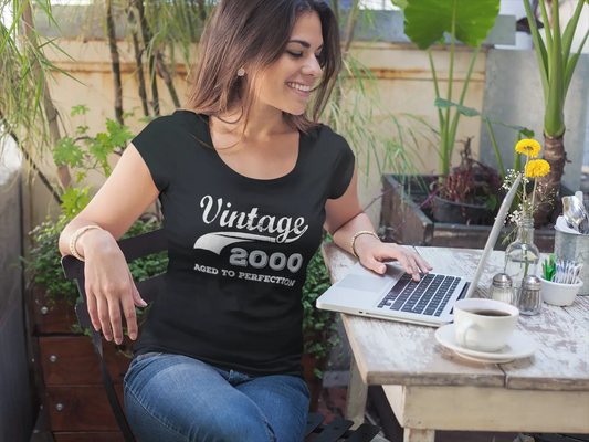 Vintage Aged to Perfection 2000, Black, Women's Short Sleeve Round Neck T-shirt, gift t-shirt 00345