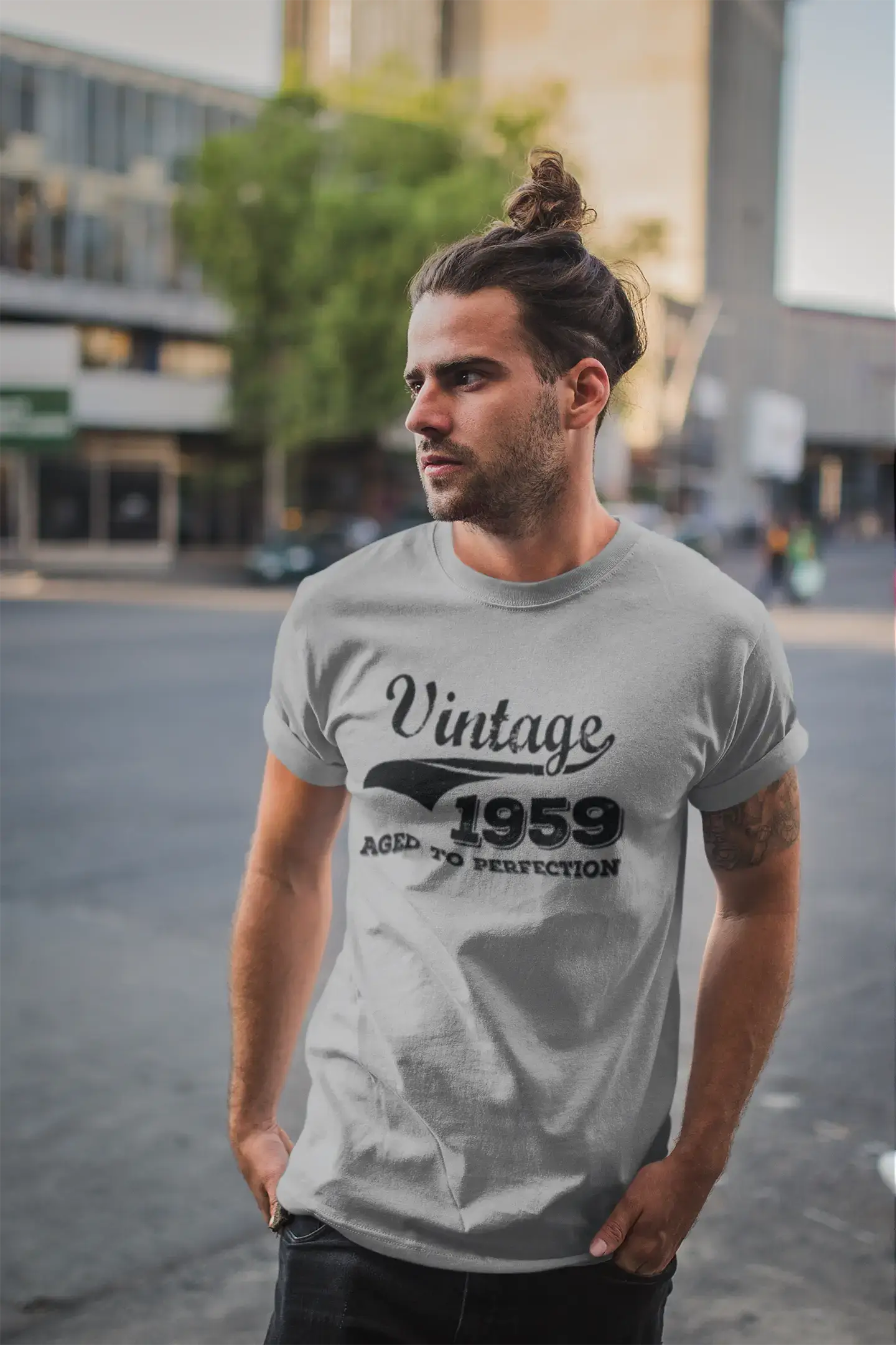 Vintage Aged to Perfection 1959, Grey, Men's Short Sleeve Round Neck T-shirt, gift t-shirt 00346