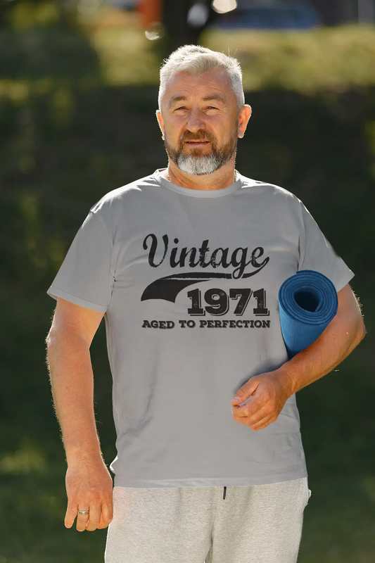 Vintage Aged to Perfection 1971, Grey, Men's Short Sleeve Round Neck T-shirt, gift t-shirt 00346