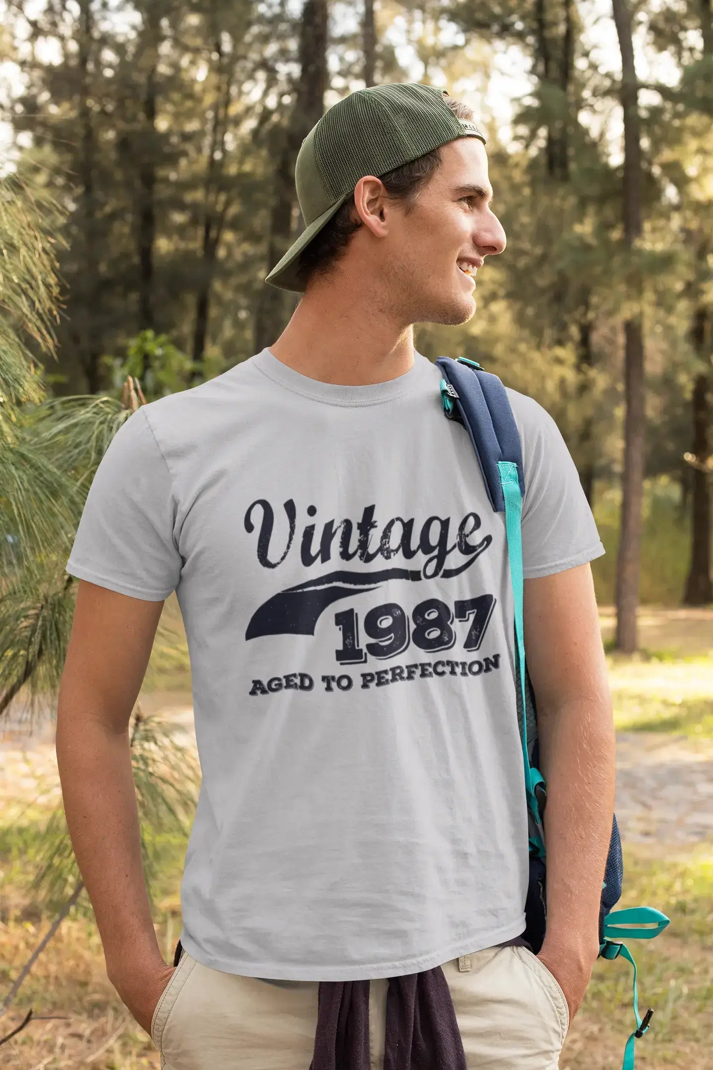Vintage Aged to Perfection 1987, Grey, Men's Short Sleeve Round Neck T-shirt, gift t-shirt 00346