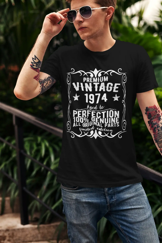 Premium Vintage Year 1974, Black, Men's Short Sleeve Round Neck T-shirt, gift t-shirt 00347