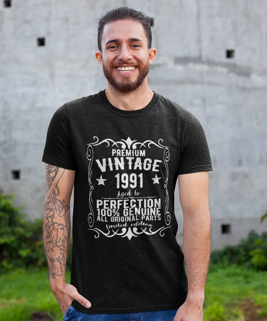 Premium Vintage Year 1991, Black, Men's Short Sleeve Round Neck T-shirt, gift t-shirt 00347