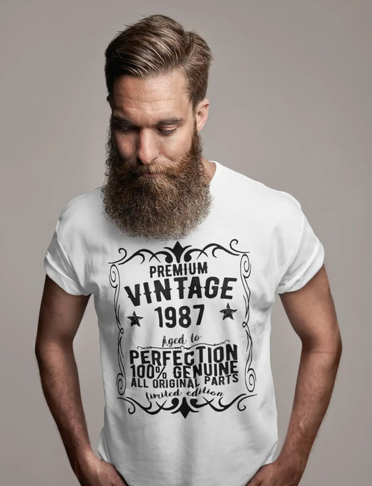 Premium Vintage Year 1987, White, Men's Short Sleeve Round Neck T-shirt, gift t-shirt 00349