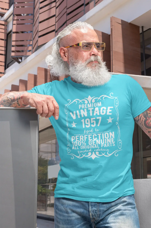 Premium Vintage Year 1957, Blue, Men's Short Sleeve Round Neck T-shirt, gift t-shirt 00367