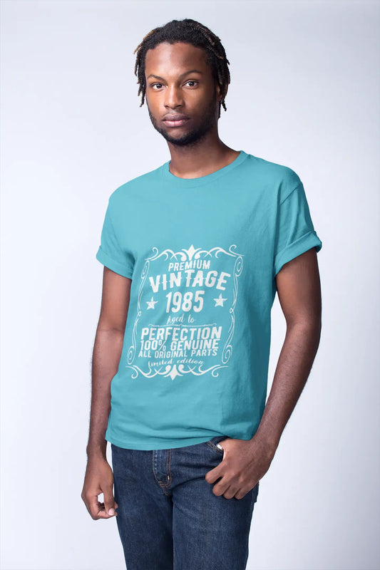 Premium Vintage Year 1985, Blue, Men's Short Sleeve Round Neck T-shirt, gift t-shirt 00367