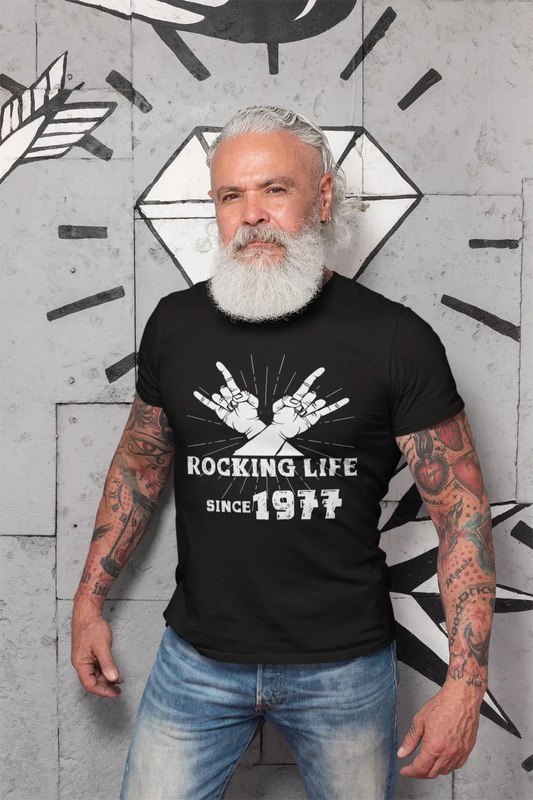 Rocking Life Since 1977 Men's T-shirt Black Birthday Gift 00419