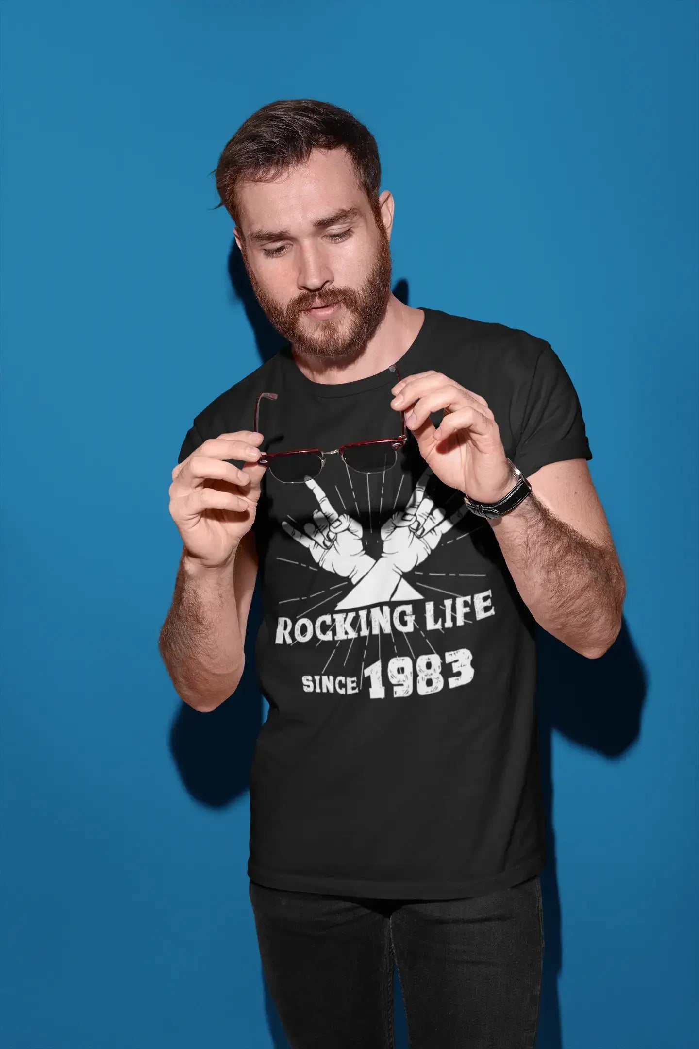 Rocking Life Since 1983 Men's T-shirt Black Birthday Gift 00419