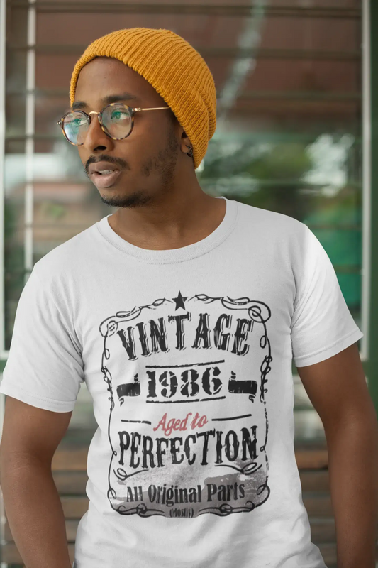 1986 Vintage Aged to Perfection Men's T-shirt White Birthday Gift 00488