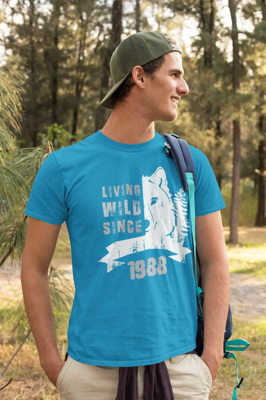 1988, Living Wild Since 1988 Men's T-shirt Blue Birthday Gift 00499