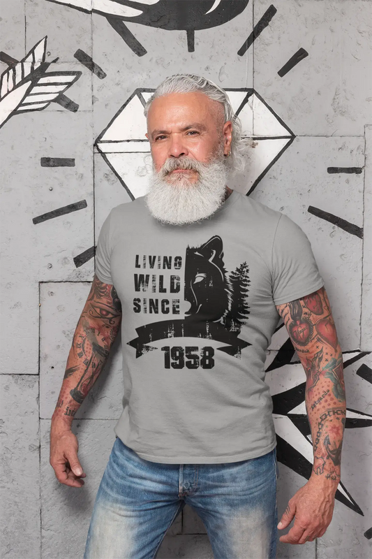 1958, Living Wild Since 1958 Men's T-shirt Grey Birthday Gift 00500