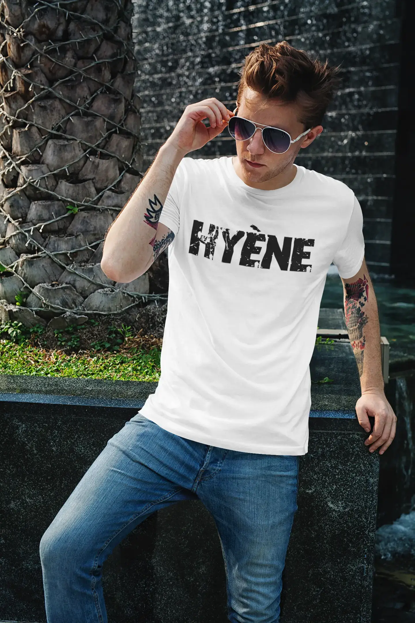 Men's Tee Shirt Vintage T shirt Hyène X-Small White 00561