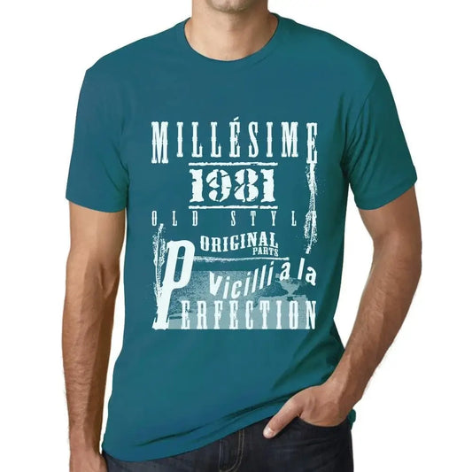 Men's Graphic T-Shirt Vintage Aged to Perfection 1981 – Millésime Vieilli à la Perfection 1981 – 43rd Birthday Anniversary 43 Year Old Gift 1981 Vintage Eco-Friendly Short Sleeve Novelty Tee
