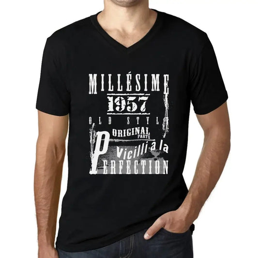 Men's Graphic T-Shirt V Neck Vintage Aged to Perfection 1957 – Millésime Vieilli à la Perfection 1957 – 67th Birthday Anniversary 67 Year Old Gift 1957 Vintage Eco-Friendly Short Sleeve Novelty Tee