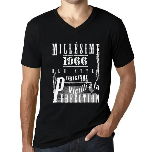 Men's Graphic T-Shirt V Neck Vintage Aged to Perfection 1966 – Millésime Vieilli à la Perfection 1966 – 58th Birthday Anniversary 58 Year Old Gift 1966 Vintage Eco-Friendly Short Sleeve Novelty Tee