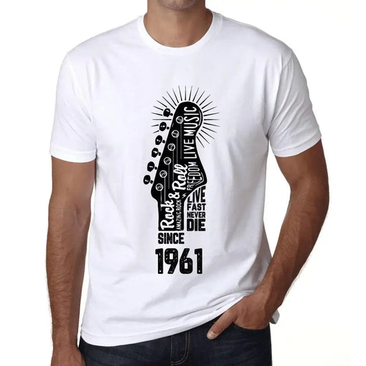 Men's Graphic T-Shirt Live Fast, Never Die Guitar and Rock & Roll Since 1961 63rd Birthday Anniversary 63 Year Old Gift 1961 Vintage Eco-Friendly Short Sleeve Novelty Tee