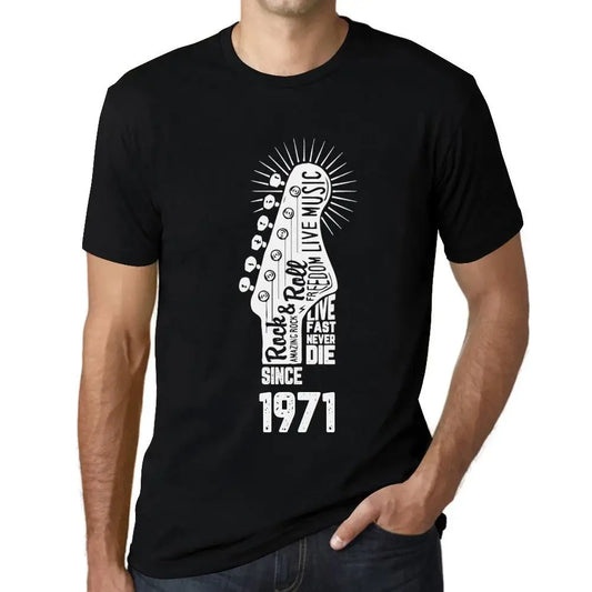 Men's Graphic T-Shirt Live Fast, Never Die Guitar and Rock & Roll Since 1971 53rd Birthday Anniversary 53 Year Old Gift 1971 Vintage Eco-Friendly Short Sleeve Novelty Tee