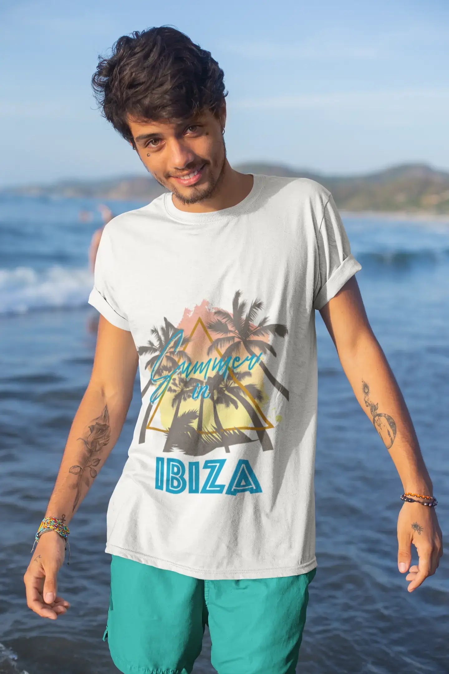 Men's Graphic T-Shirt Summer Triangle Ibiza White Round Neck