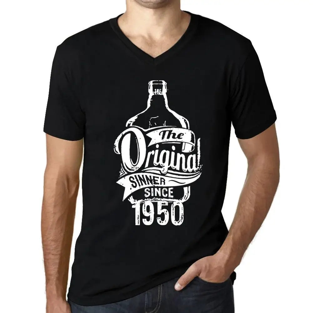 Men's Graphic T-Shirt V Neck The Original Sinner Since 1950 74th Birthday Anniversary 74 Year Old Gift 1950 Vintage Eco-Friendly Short Sleeve Novelty Tee