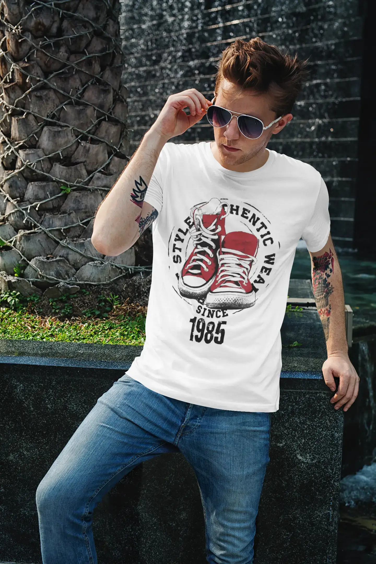 Men's Vintage Tee Shirt Graphic T shirt Authentic Style Since 1985 White Round Neck
