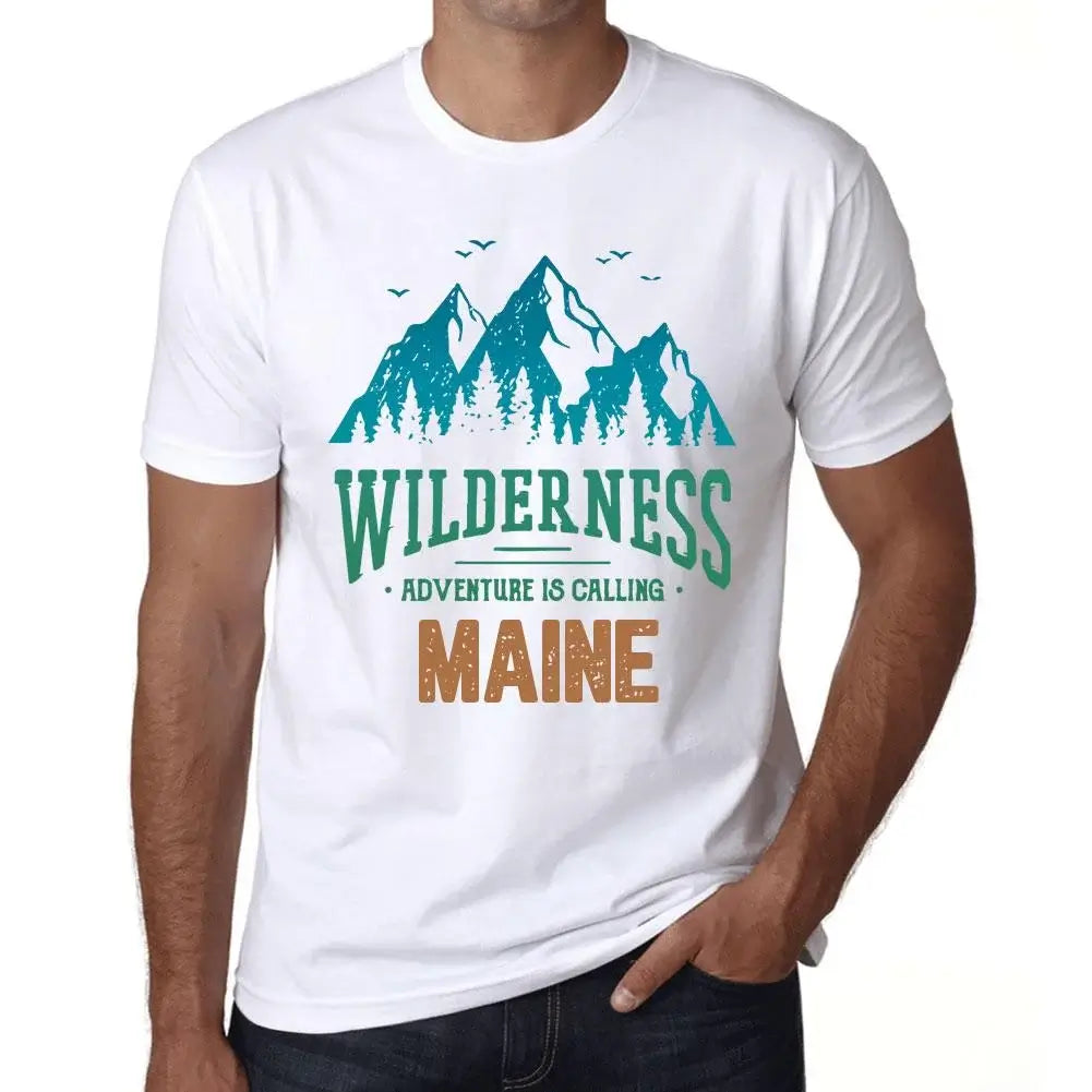 Men's Graphic T-Shirt Wilderness, Adventure Is Calling Maine Eco-Friendly Limited Edition Short Sleeve Tee-Shirt Vintage Birthday Gift Novelty