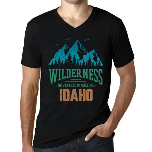 Men's Graphic T-Shirt V Neck Wilderness, Adventure Is Calling Idaho Eco-Friendly Limited Edition Short Sleeve Tee-Shirt Vintage Birthday Gift Novelty