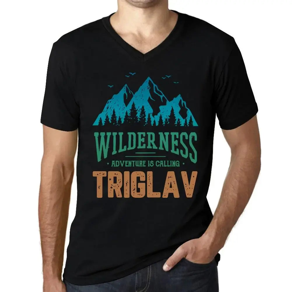 Men's Graphic T-Shirt V Neck Wilderness, Adventure Is Calling Triglav Eco-Friendly Limited Edition Short Sleeve Tee-Shirt Vintage Birthday Gift Novelty