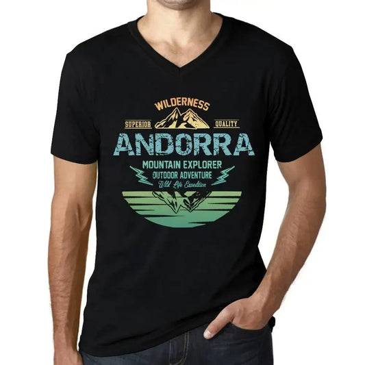 Men's Graphic T-Shirt V Neck Outdoor Adventure, Wilderness, Mountain Explorer Andorra Eco-Friendly Limited Edition Short Sleeve Tee-Shirt Vintage Birthday Gift Novelty