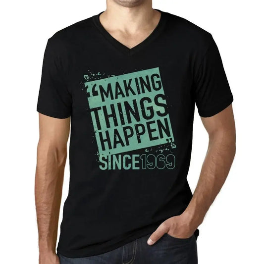 Men's Graphic T-Shirt V Neck Making Things Happen Since 1969 55th Birthday Anniversary 55 Year Old Gift 1969 Vintage Eco-Friendly Short Sleeve Novelty Tee