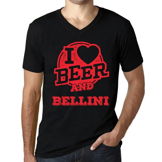Men's Graphic T-Shirt V Neck I Love Beer And Bellini Eco-Friendly Limited Edition Short Sleeve Tee-Shirt Vintage Birthday Gift Novelty