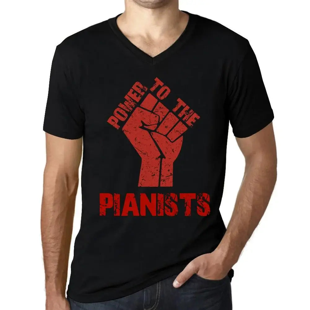 Men's Graphic T-Shirt V Neck Power To The Pianists Eco-Friendly Limited Edition Short Sleeve Tee-Shirt Vintage Birthday Gift Novelty
