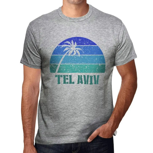 Men's Graphic T-Shirt Palm, Beach, Sunset In Tel Aviv Eco-Friendly Limited Edition Short Sleeve Tee-Shirt Vintage Birthday Gift Novelty