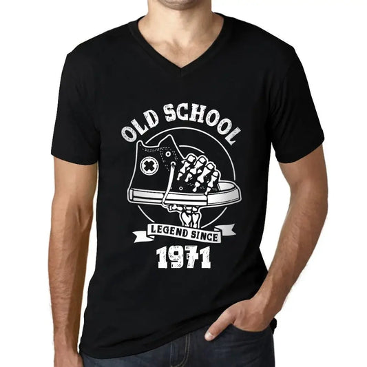 Men's Graphic T-Shirt V Neck Old School Legend Since 1971 53rd Birthday Anniversary 53 Year Old Gift 1971 Vintage Eco-Friendly Short Sleeve Novelty Tee