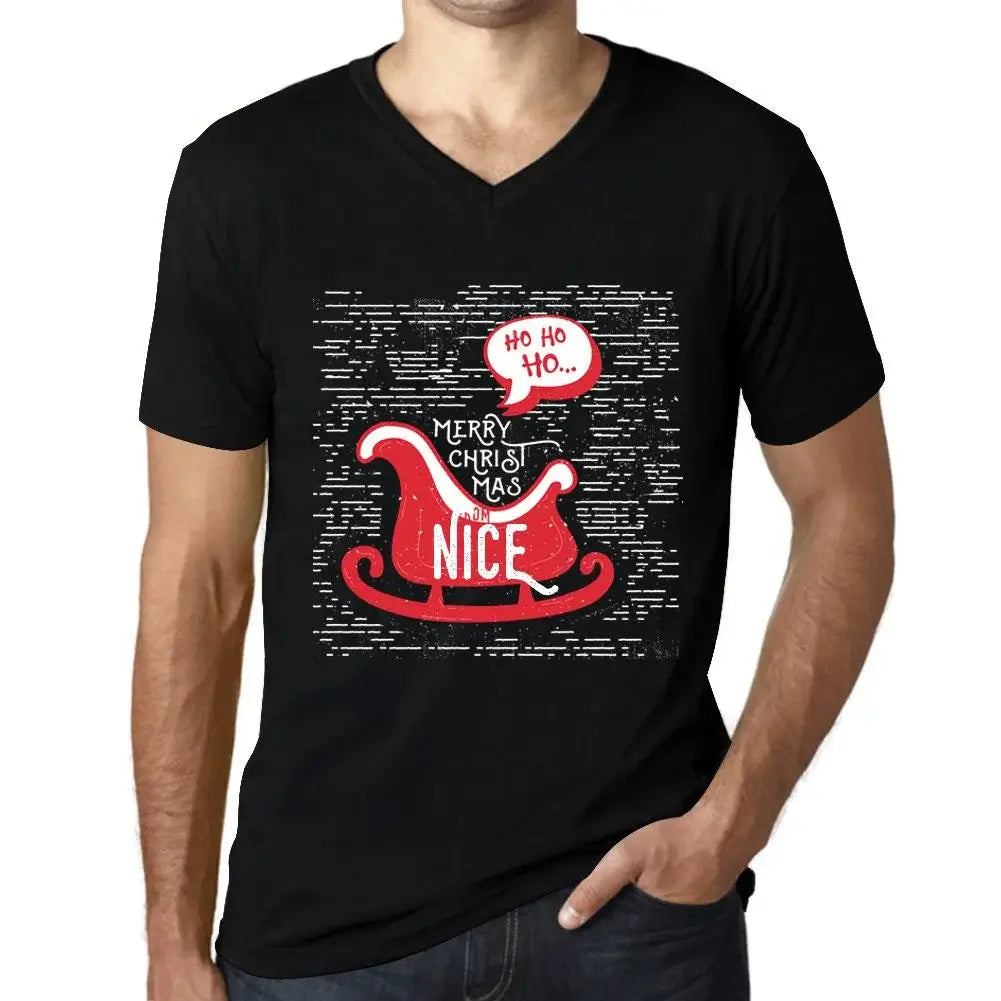 Men's Graphic T-Shirt V Neck Ho Ho Ho Merry Christmas From Nice Eco-Friendly Limited Edition Short Sleeve Tee-Shirt Vintage Birthday Gift Novelty