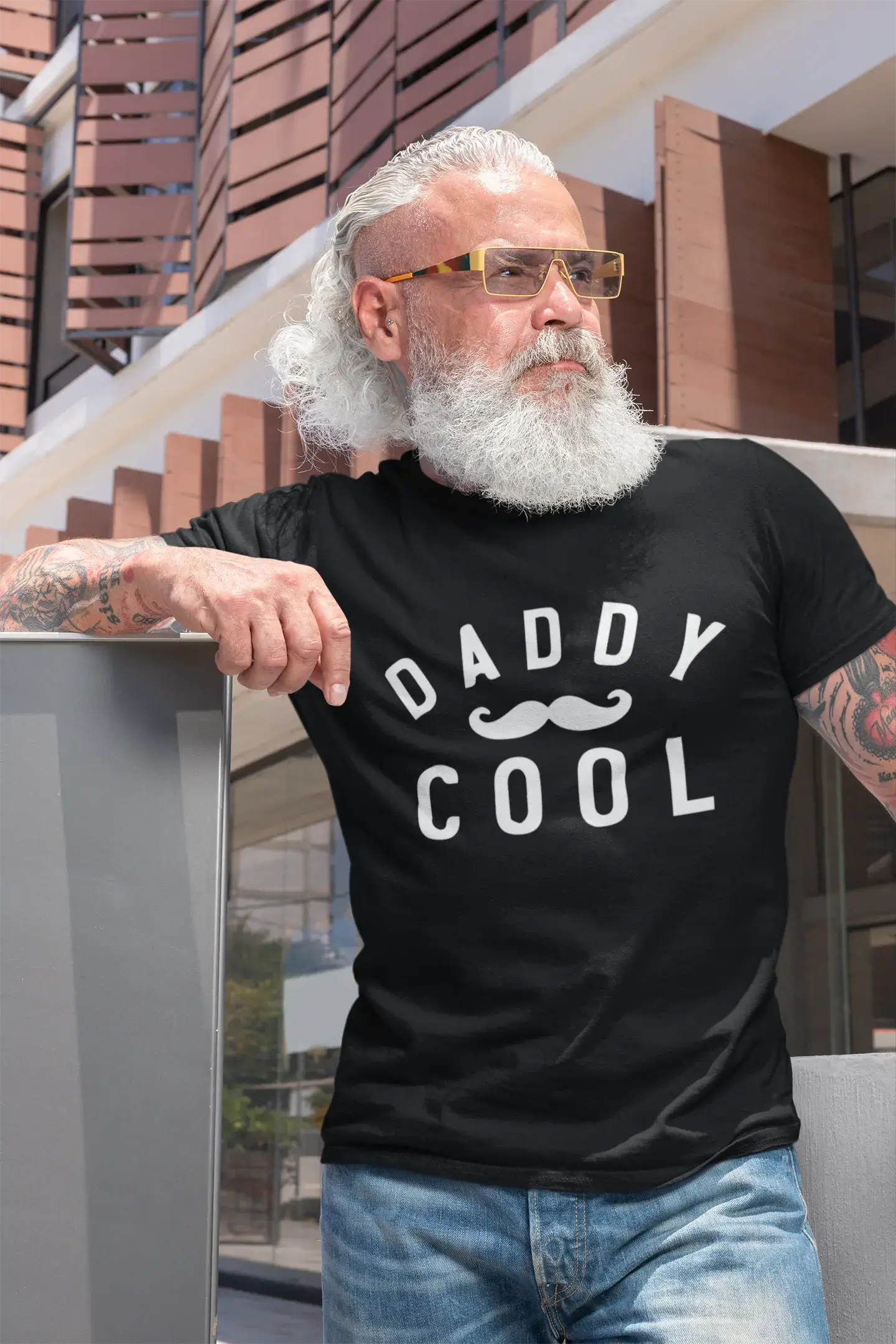 Men's Vintage Tee Shirt Graphic V-Neck T shirt Daddy Cool Deep Black