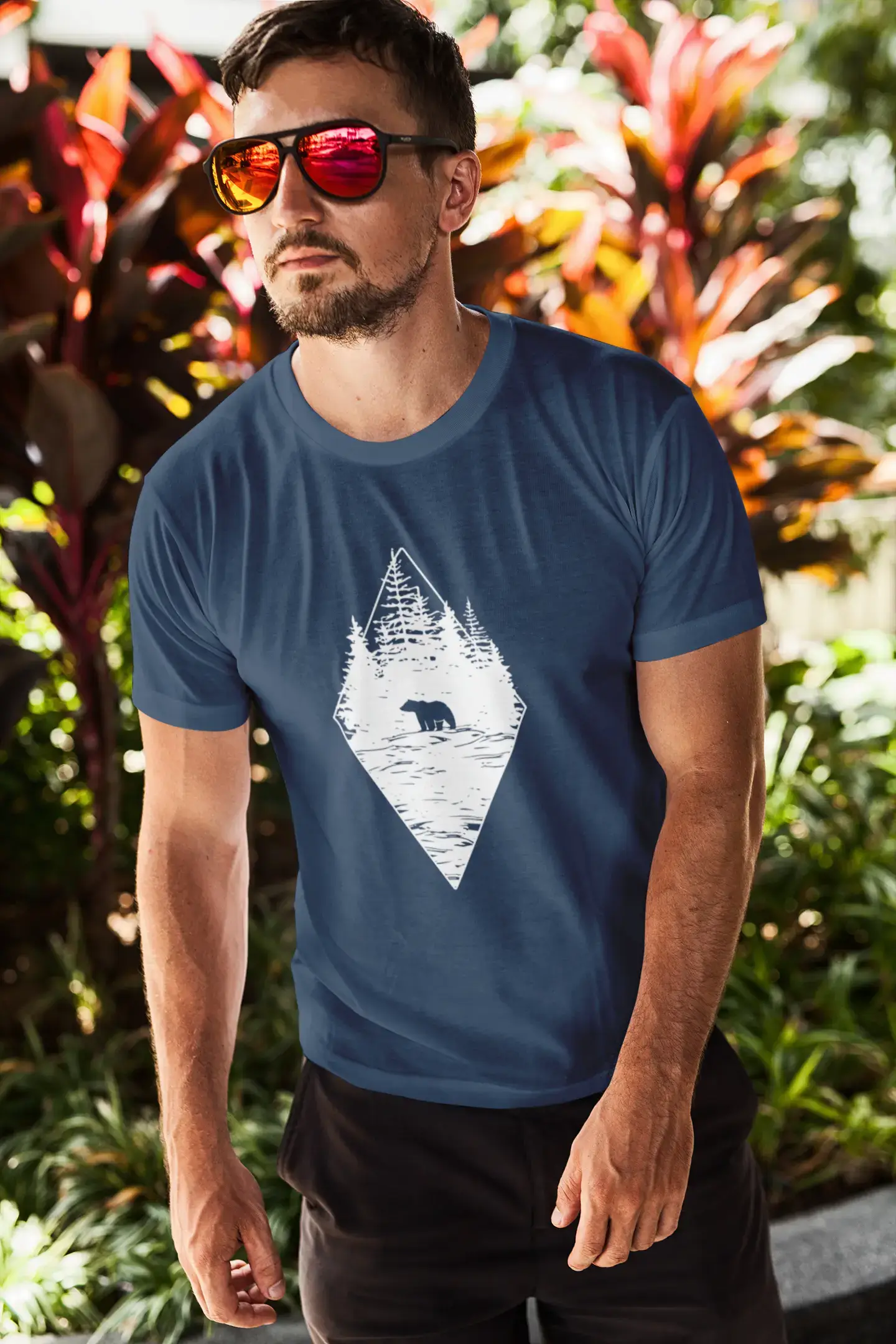 ULTRABASIC - Graphic Printed Men's Forest Bear T-Shirt Royal Blue
