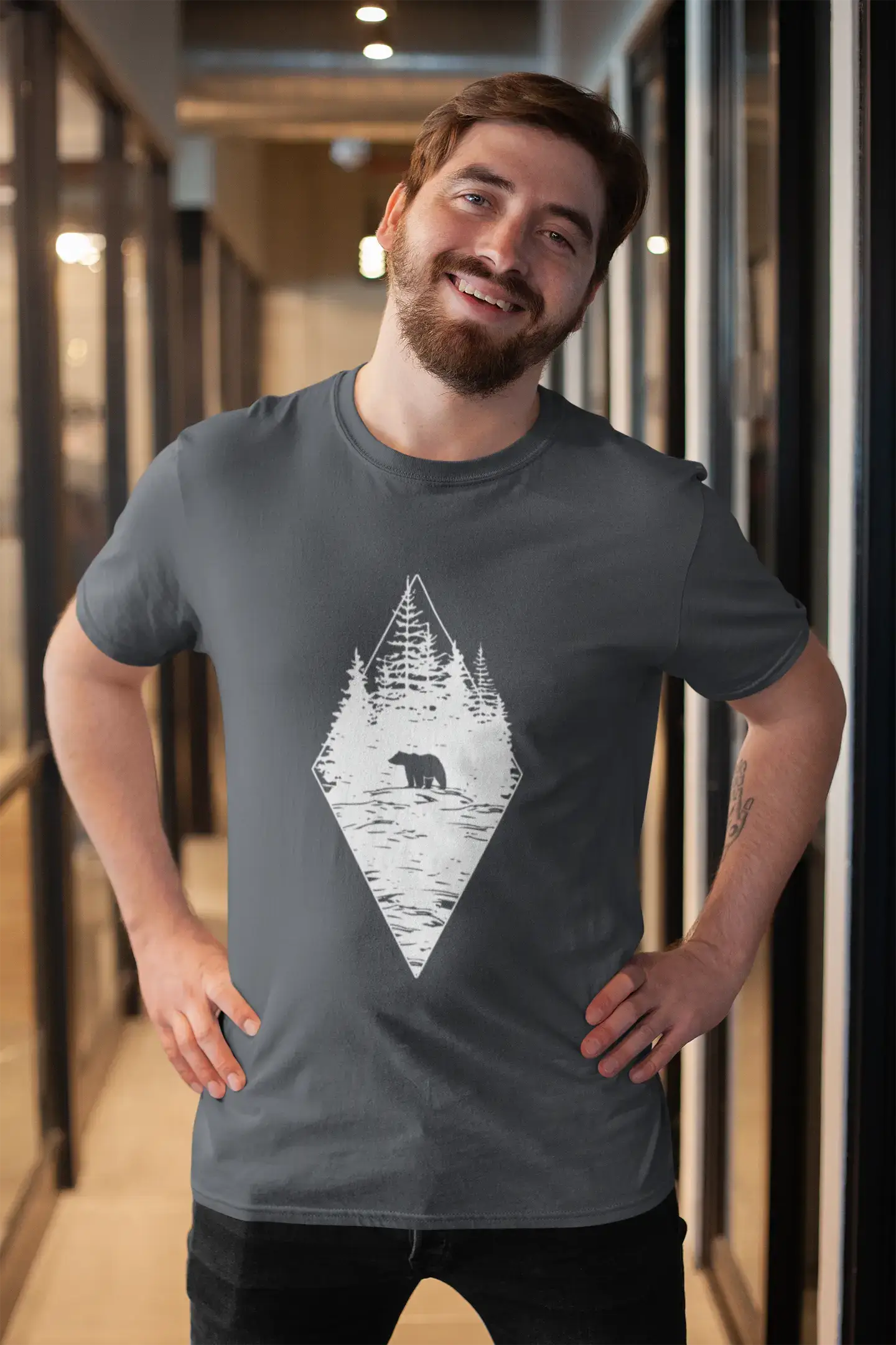 ULTRABASIC - Graphic Printed Men's Forest Bear T-Shirt Denim