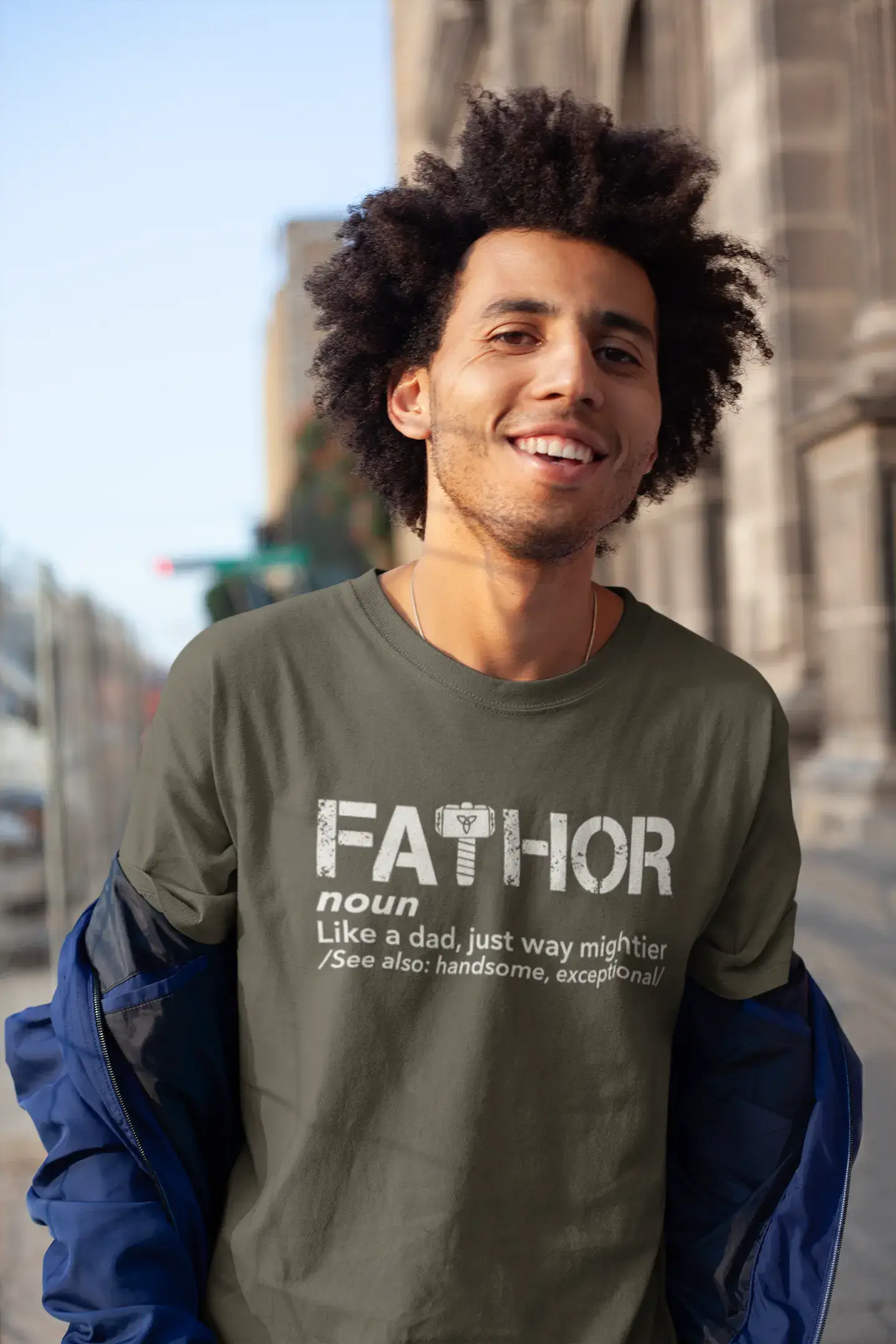 ULTRABASIC - Graphic Men's Fa-Thor Like Dad Just Way Mightier Shirt Printed Letters Deep Black
