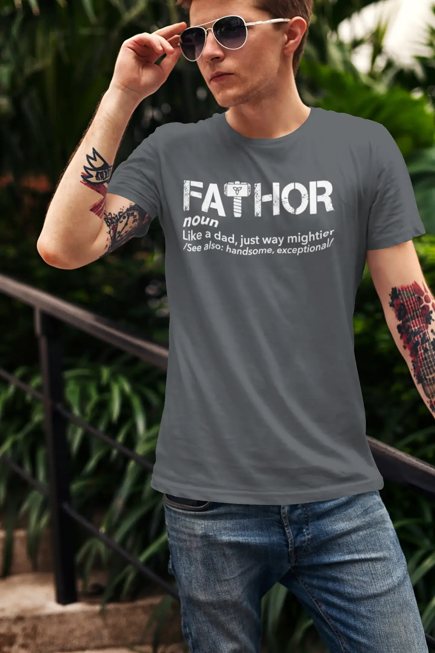 ULTRABASIC - Graphic Men's Fa-Thor Like Dad Just Way Mightier Shirt Printed Letters Vintage White