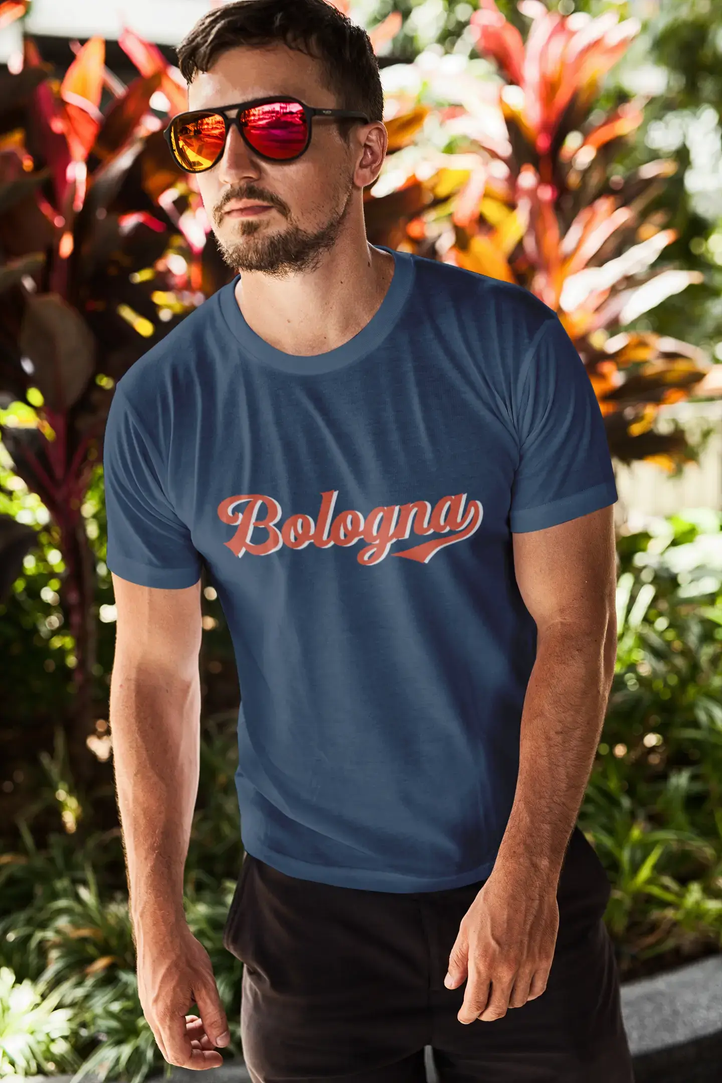 ULTRABASIC - Graphic Men's Bologna T-Shirt Printed Letters Navy