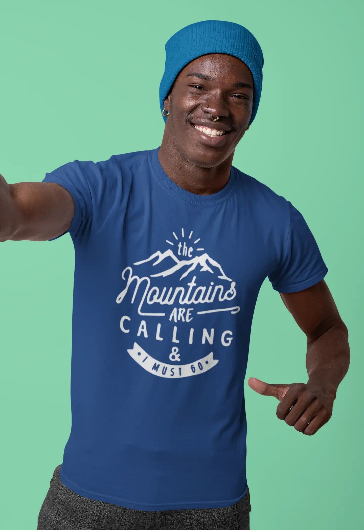 ULTRABASIC - Graphic Printed Men's The Mountains Are Calling And I Must Go Hiking Tee Military Green