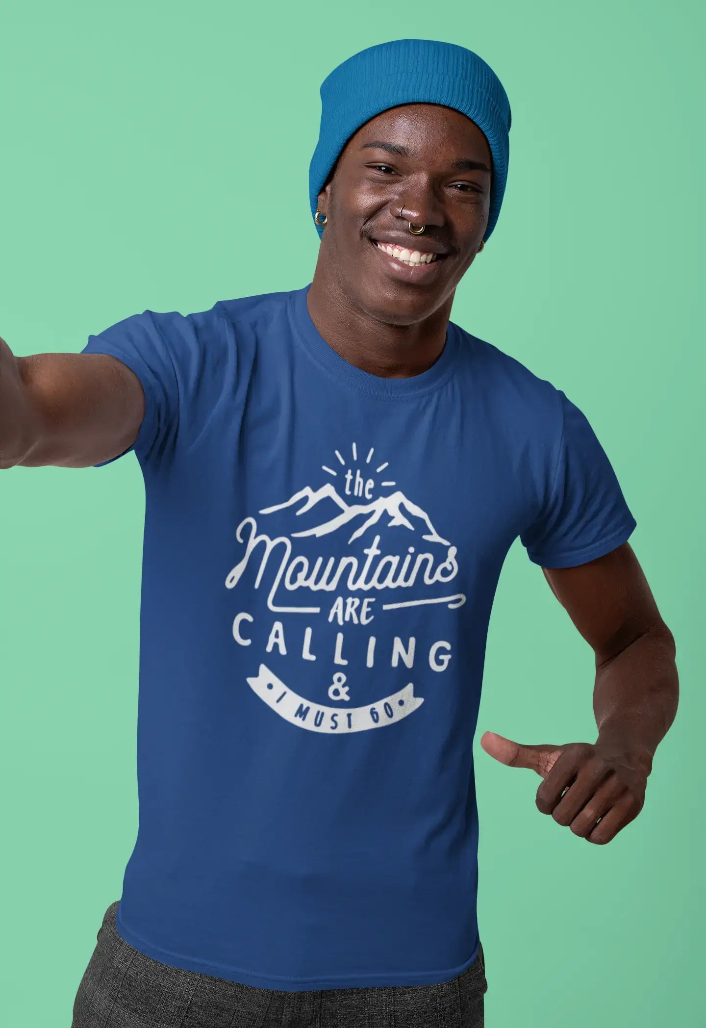ULTRABASIC - Graphic Printed Men's The Mountains Are Calling And I Must Go Hiking Tee Denim